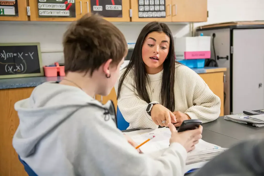 Student teacher in classroom